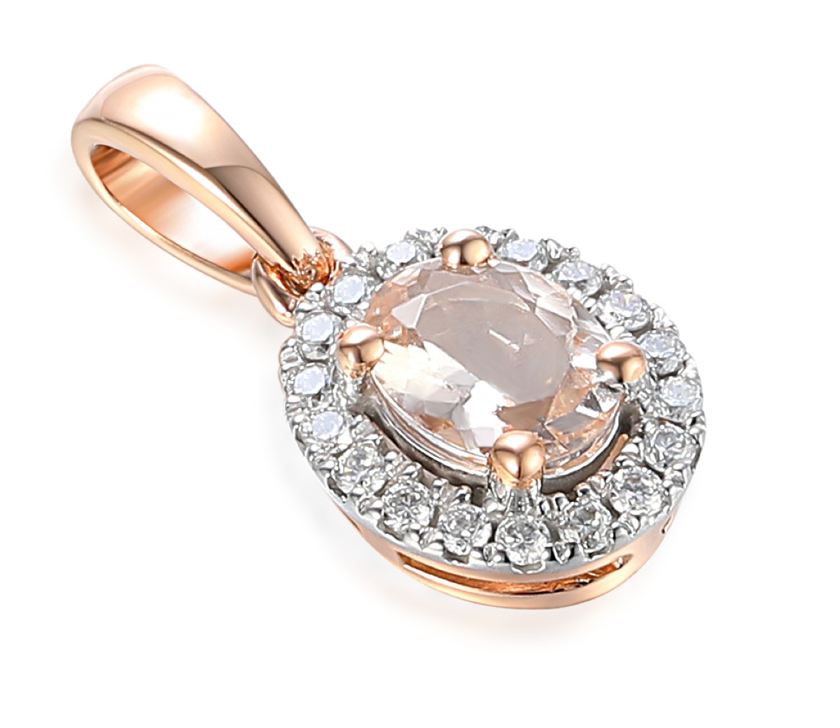 Lykka Elegance oval halo morganit-diamant hänge i rose guld