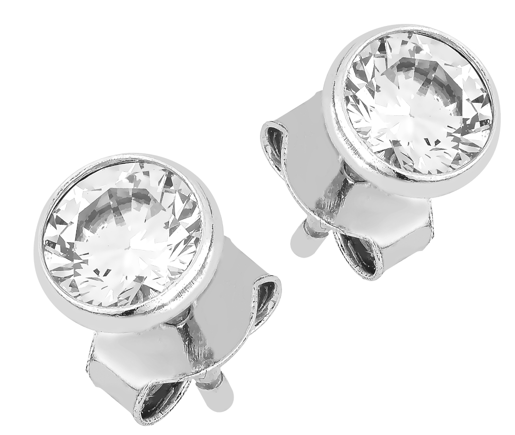 Lykka Casuals bezelinfattade enstens stiftörhängen i silver 4 mm