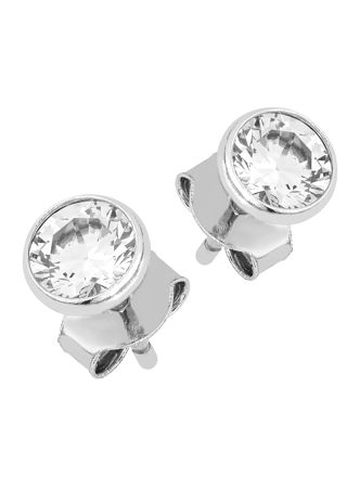 Lykka Casuals bezelinfattade enstens stiftörhängen i silver 4 mm