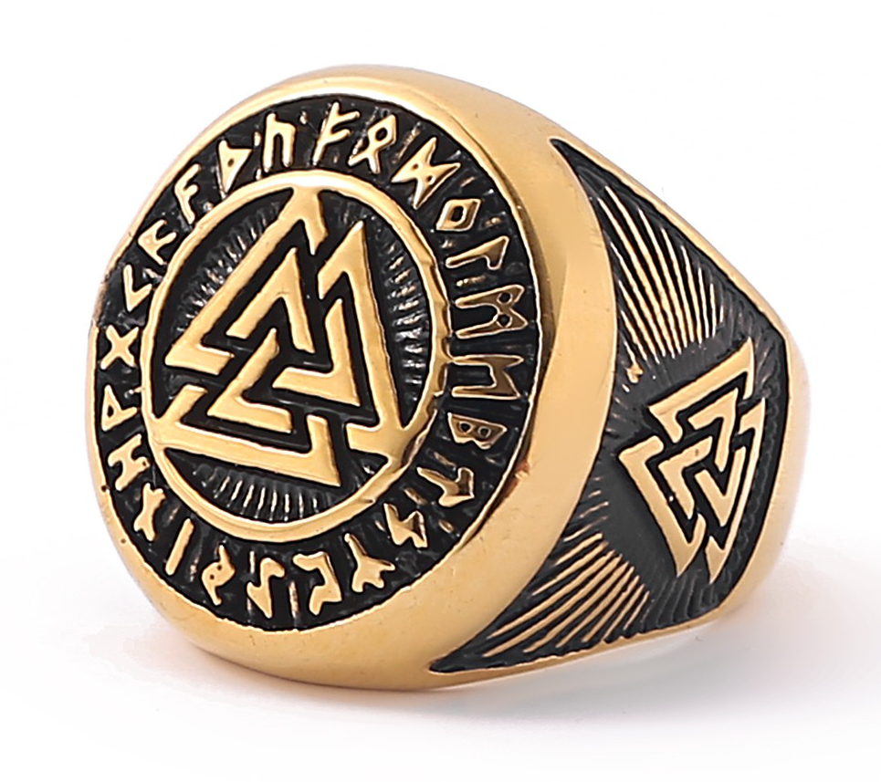 Lykka Viking Valknut guldfärgad stålring 20.0 mm  