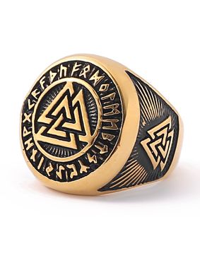 Lykken Viking Valknut guldfärgad stålring