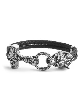 Lykken Viking Mjölnir och Fenrir läderarmband 10 mm