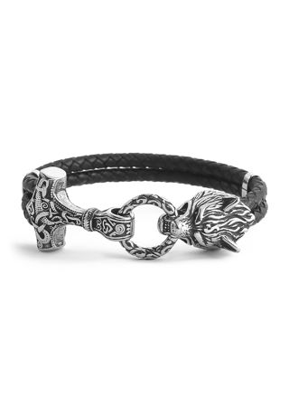 Lykka Viking Mjölnir och Fenrir läderarmband 10 mm