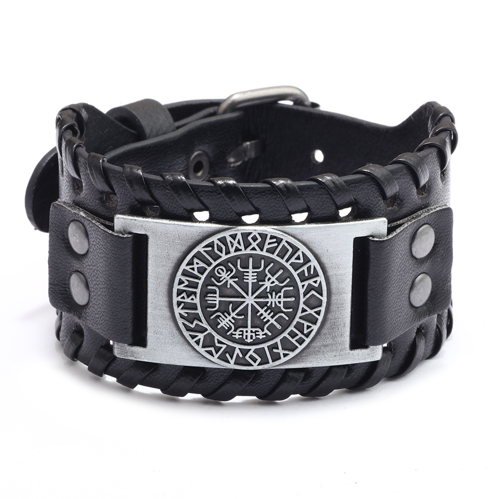 Lykka Viking Vegvisir läder armband 40 mm säädettävä  