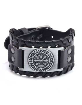 Lykken Viking Vegvisir läder armband 40 mm säädettävä
