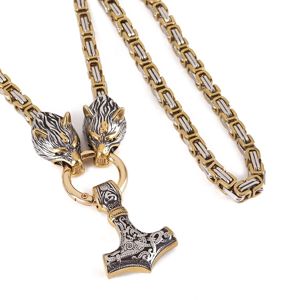 Lykka Viking Mjölnir ja Geri ja Freki guld-silver stålhalsband 60 cm   main product photo
