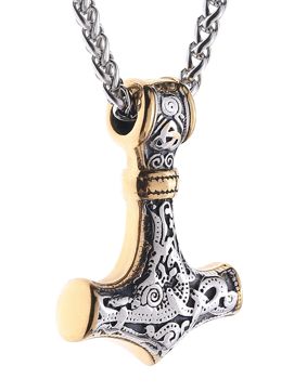 Lykken Viking Mjölnir halsband guld-silver 60 cm 4.3 x 3.1 cm