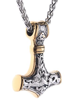 Lykka Viking Mjölnir halsband guld-silver 60 cm 4.3 x 3.1 cm