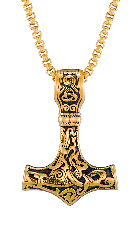 Lykka Viking Mjölnir guld 60 cm halsband 4.3 x 3 cm
