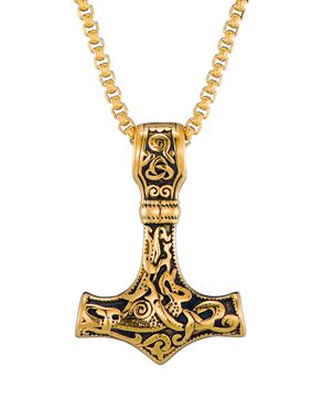 Lykken Viking Mjölnir guld 60 cm halsband 4.3 x 3 cm