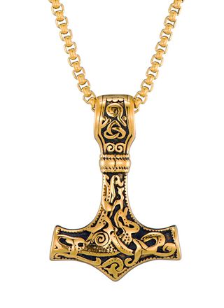 Lykka Viking Mjölnir guld 60 cm halsband 4.3 x 3 cm