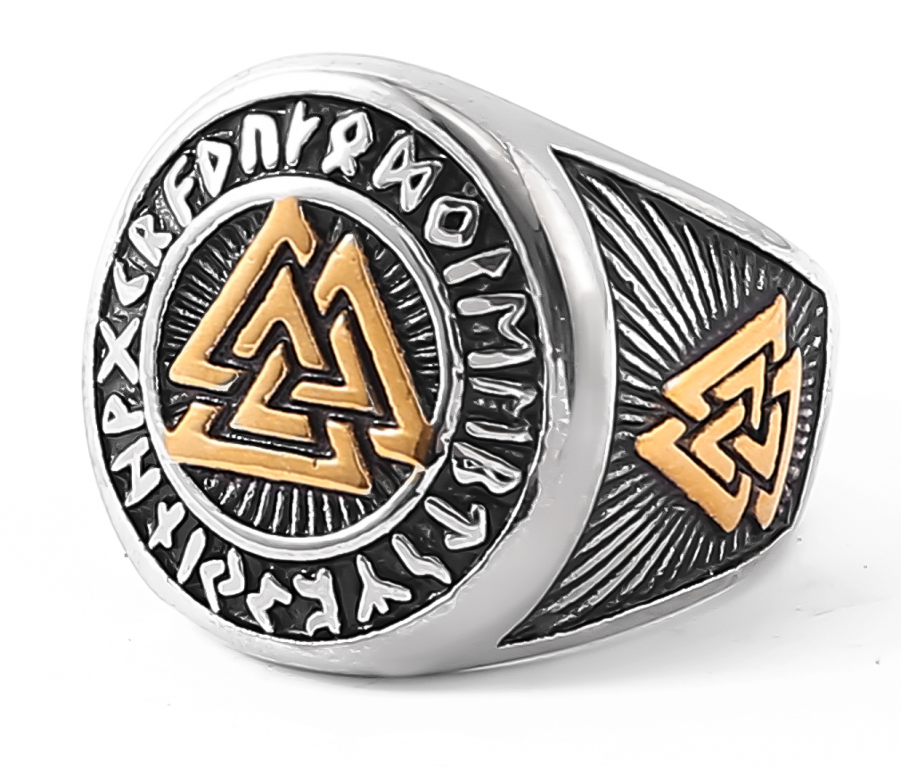 Lykka Viking Valknut guld-silver stålring 20.5 mm  