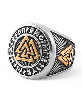 Lykken Viking Valknut guld-silver stålring
