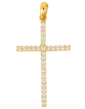 Lykken Crosses tunna kors hänge i guld med zirkonia stenar 27,96 x 16,38 mm
