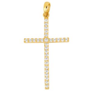 Lykka Crosses tunna kors hänge i guld med zirkonia stenar 27,96 x 16,38 mm main product photo