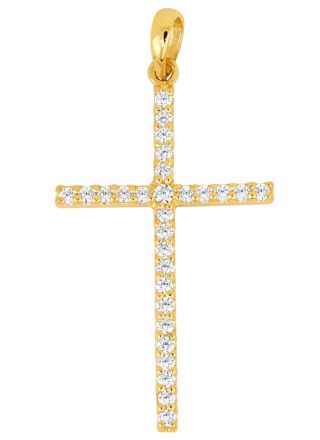 Lykka Crosses tunna kors hänge i guld med zirkonia stenar 27,96 x 16,38 mm