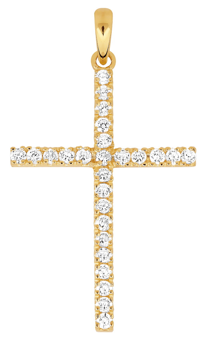 Lykka Crosses tunna kors hänge i guld med zirkonia stenar 31,78 x 20,50 mm
