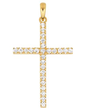 Lykken Crosses tunna kors hänge i guld med zirkonia stenar 31,78 x 20,50 mm