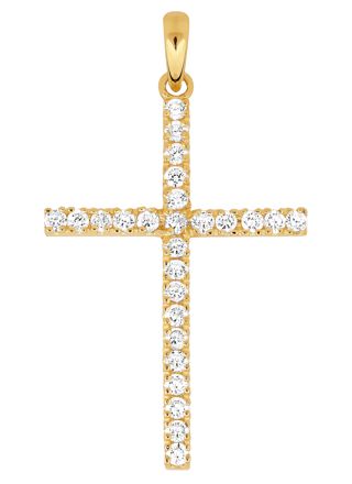 Lykka Crosses tunna kors hänge i guld med zirkonia stenar 31,78 x 20,50 mm
