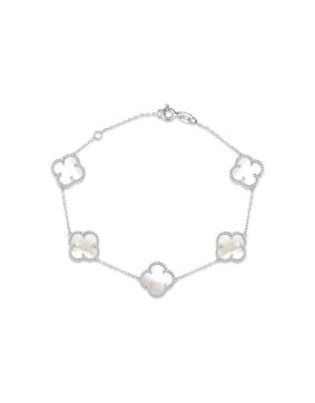 Lykken Symbols fyrklöver pärlemor silverarmband 17+3cm