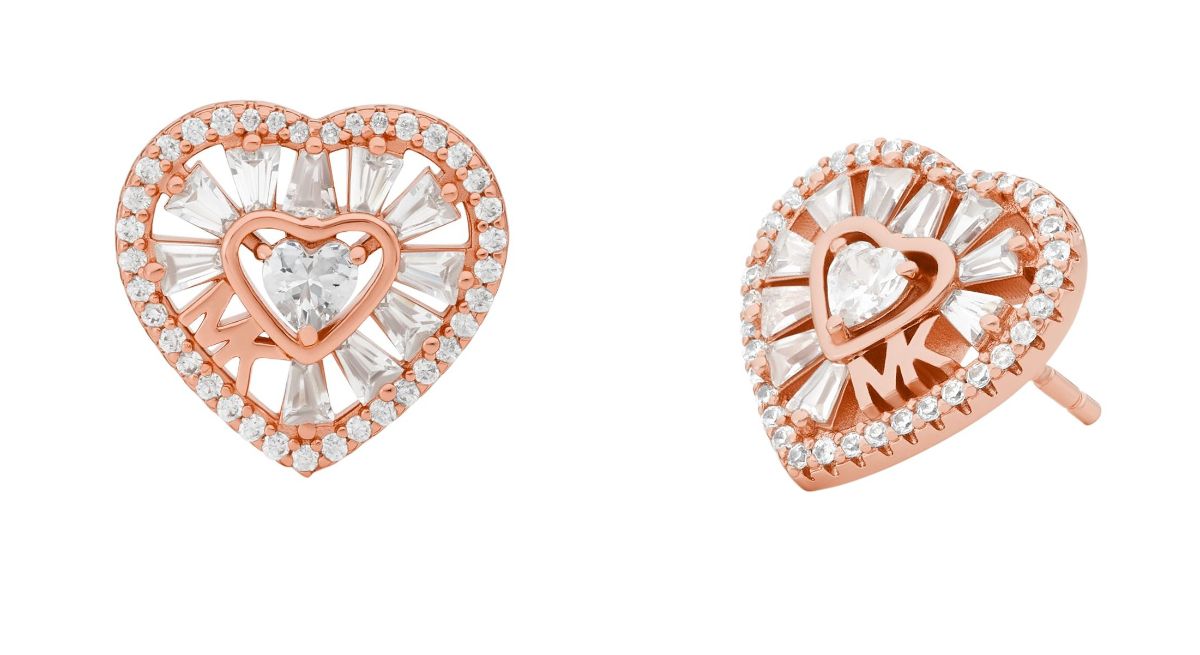 Michael Kors silver roseguldfärgat hjärtörhängen MKC1691CZ791