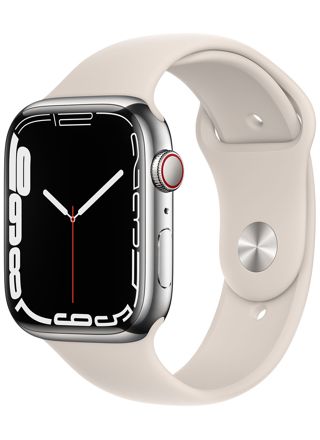 Apple Watch Series 7 GPS + Cellular rostfri stålboett silver 45 mm stjärnglans sportband MKJV3KS/A