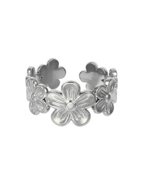Lykken Trend justerbar stålring med blommotiv