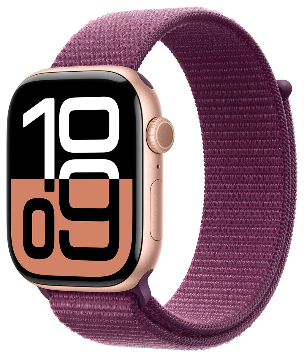 Apple Watch Series 10 GPS + Cellular 46mm Rose Gold Aluminium Case with Plum Sport Loop MWY83QN/A