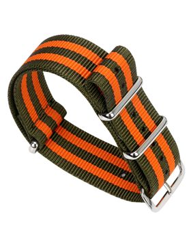 Tiera grön-Orange randigt NATO-armband - blankpolerad stål spänne och ringar