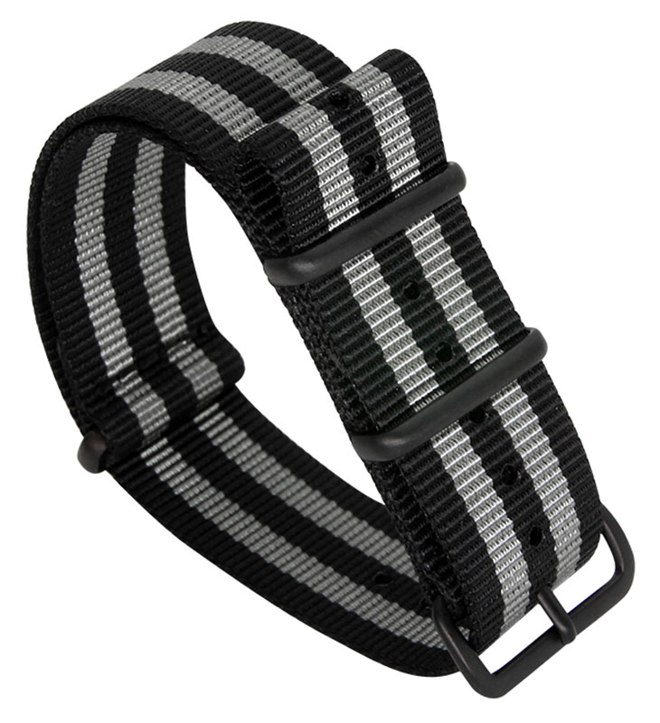 Tiera james Bond NATO-armband - Svart PVD spänne och ringar 24 mm