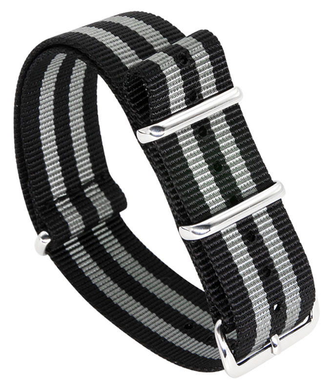 Tiera james Bond NATO-armband - blankpolerad stål spänne och ringar