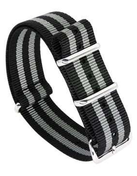 Tiera james Bond NATO-armband - blankpolerad stål spänne och ringar