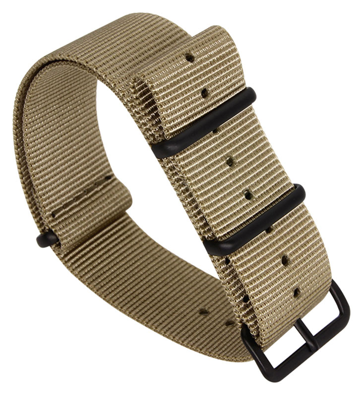 Tiera khaki NATO-armband - Svart PVD spänne och ringar