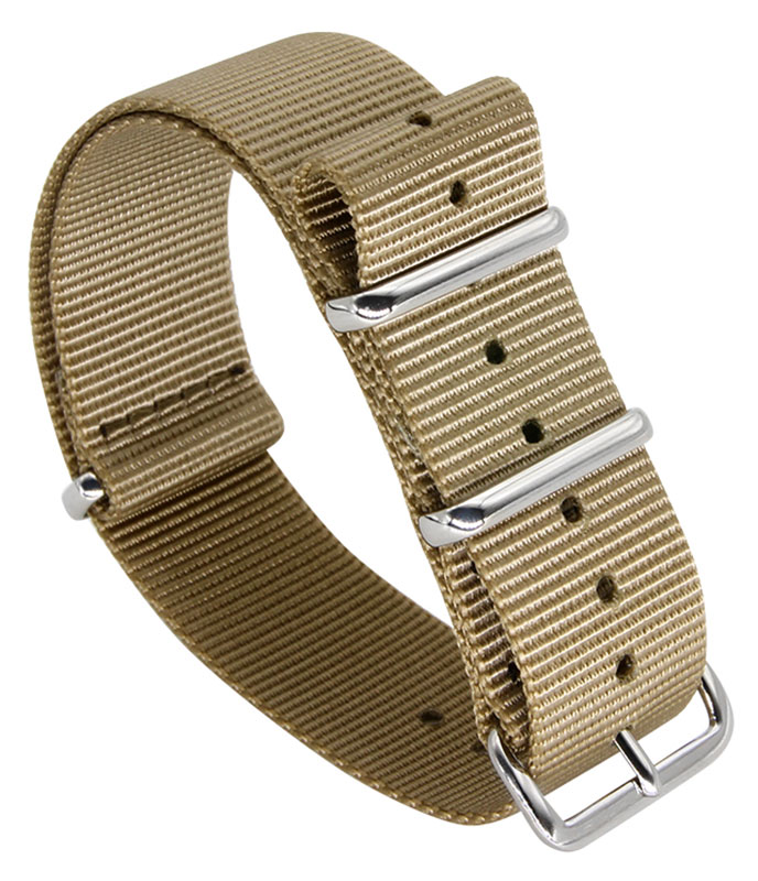 Tiera khaki NATO-armband - blankpolerad stål spänne och ringar 22 mm