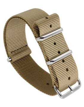 Tiera khaki NATO-armband - blankpolerad stål spänne och ringar
