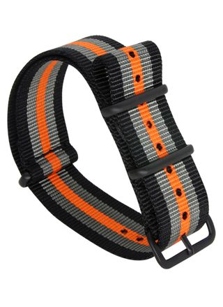 Tiera svart /Grått/Orange randigt NATO-armband - Svart PVD spänne och ringar