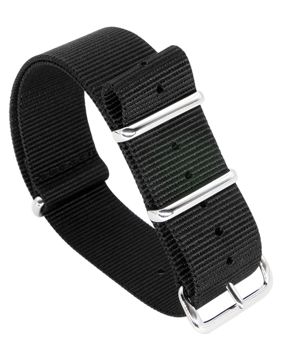 Tiera svart NATO-armband - blankpolerad stål spänne och ringar