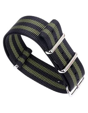 Tiera svart-Grönt randigt NATO-armband - blankpolerad stål spänne och ringar