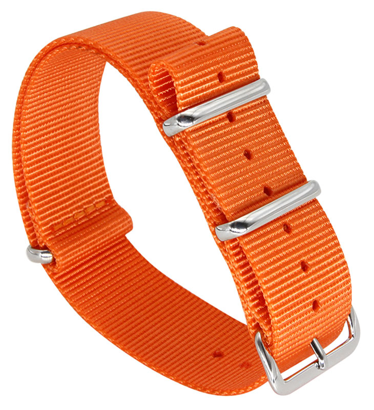 Tiera orange NATO-armband - blankpolerad stål spänne och ringar