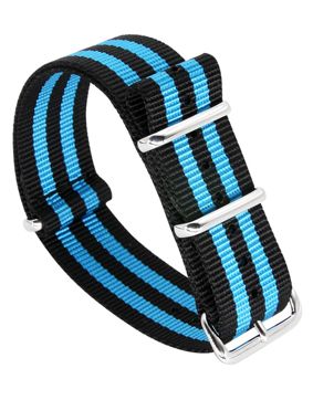 Tiera svart-Blått randigt NATO-armband - blankpolerad stål spänne och ringar
