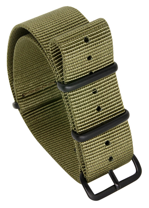 Tiera grönt NATO-armband - Svart PVD spänne och ringar 18 mm