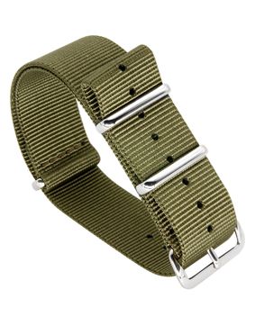 Tiera grönt NATO-armband - blankpolerad stål spänne och ringar
