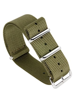 Tiera grönt NATO-armband - blankpolerad stål spänne och ringar