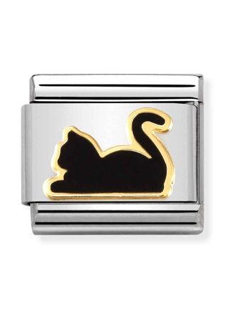 Nomination Classic Gold Black cat lying down berlock 030272/80