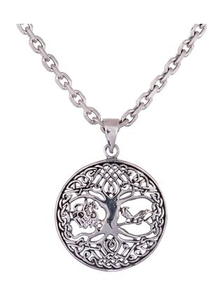 Northern Viking Jewelry Tree Of Life with Raven and Sleipnir silver berlock NVJ-H-RS071