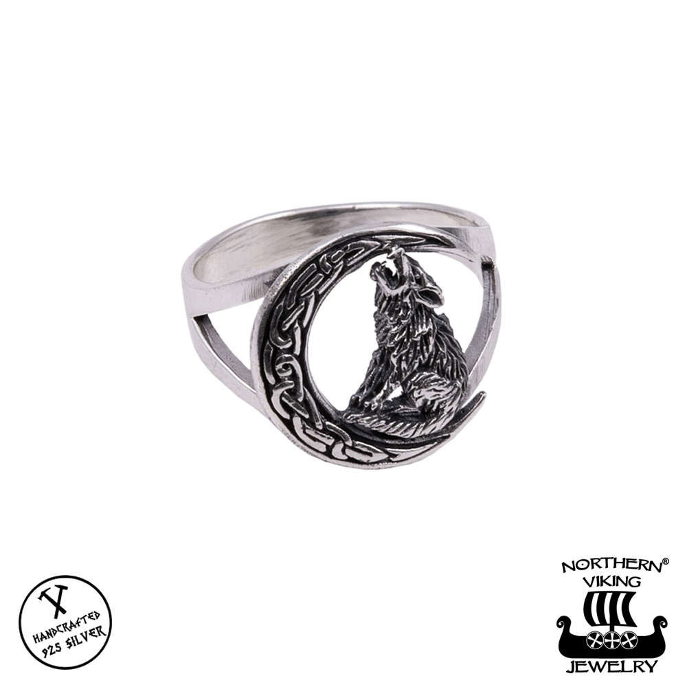 Northern Viking Jewelry Moon Wolf ring NVJ-H-SO019