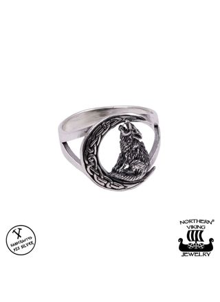 Northern Viking Jewelry Moon Wolf ring NVJ-H-SO019