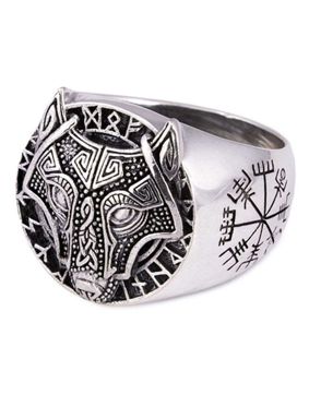 Northern Viking Jewelry Guardian Wolf ring NVJ-H-SO022