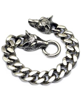 Northern Viking Jewelry Steel Chain Wolf Head NVJRA012 armband