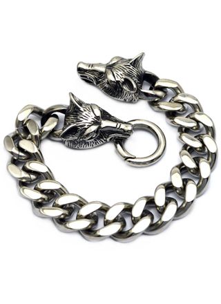 Northern Viking Jewelry Steel Chain Wolf Head NVJRA012 armband